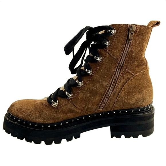 Steve Madden Rainier Women's Brown Suede Leather Lace Up Studded Hiker Boots 8M - Picture 1 of 6